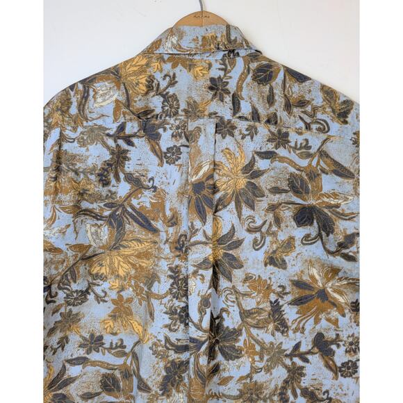 Vintage Izod Jeans Men's Hawaiian Shirt Medium Short Sleeve Blue Button Cotton - Picture 6 of 7